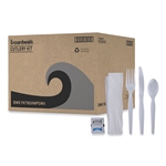 Heavyweight 6pcs Cutlery Kit White, Condiment, fork, knife, napkin, spoon, Boardwalk, 250/cs