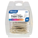 BAZIC 100 Large Jumbo Paper Clips (50mm) Silver Smooth Finish Craft Home School Office