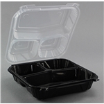 9.25x9.125x3 Proview Hinged Large 3-Compartment Container Black 150/cs