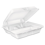 9x9.4x3 Dart Foam Hinged Lid Container, 3-Compartment, 8oz, White, 200/cs