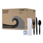 Boardwalk Six-Piece Cutlery Kit, Condiment/fork/knife/napkin/teaspoon, Black, 250/ct