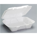 9x9 1 Compartment Large Hinged Foam Container, White 200/cs