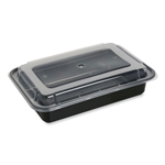 38oz Rectangular Microwavable Food Container with Lid, 8.81x6.02x2.48, Black/Clear, Plastic, 150/cs