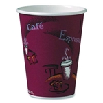 12oz SOLO Paper Hot Drink Cups in Bistro Design, Maroon, 300/ct