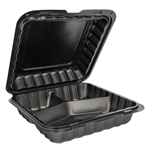 EcoSystems MFPP 3-Compartment Hinge Container, Black, 9" x 9", 1/CS/150 150/CS