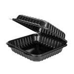 9x9 1 Compartment Black Hinged Container, Microwaveable, 150/cs