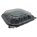 9x9 1-Comp PP Hinged Container Black/Clear Lid Vented Empress 150/cs