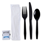 Boardwalk Six-Piece Cutlery Kit, Condiment/fork/knife/napkin/teaspoon, Black, 250/ct