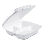 Foam Hinged Lid Container, Performer Perforated Lid, 3-Compartment, 9 X 9.4 X 3, White, 100/bag, 2 Bag/carton