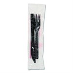 Gardenware Cutlery, Individually Wrapped, Fork, Knife, Napkin, Black, 500/Carton