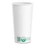 20oz Compostable Paper Hot Cups, ProPlanet Seal, White/Green, 600/ct
