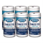 Stainless Steel Wipes, 1-Ply, 9.5 x 12, Unscented, White, 40 Wipes/Canister, 6 Canisters/Carton
