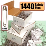 1440 Safety Pins, Size 1-1/16 Inch, High Grade Steel Closed Position Nickel Pleated No Rust