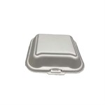 3-Compartment Hinged Foam Tray 8" x 8" White Single Tab, 1/CS/200 2/100