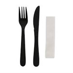 Prime Source® Polystyrene Cutlery Kit with Fork, Knife and Napkin, Heavy Weight, Black 500/CS