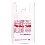 12x7x23 HDPE T-Shirt Bags, 14 mic, Thank You - Have a Nice Day, Cut-Out Handles, White/Red, 500/cs