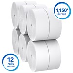 Scott Coreless Paper Bath Tissue, 2 Ply, White 12/1150'