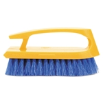 RubbmdComm Iron-Shaped Handle Scrub Brush, Blue Polypropylene Bristles, 6" Brush, 6" Yellow Plastic Handle