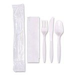 Economy Cutlery Kit, Fork/Knife/Napkin/Spoon, Plastic, White, 250/Carton