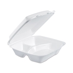 9x9.4x3 Dart Foam Hinged Lid Container, 3-Compartment, 8oz, White, 200/cs