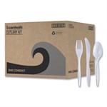 Three-Piece Cutlery Kit, Fork/knife/teaspoon, Polypropylene, White, 250/carton