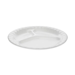 8.88 inch Pactiv Placesetter Deluxe Laminated Foam Dinnerware, 3-Compartment Plate, dia, White, 500/ct