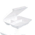7.5x8x2.3 Dart Foam Hinged Lid Containers, 3 Compartment, White, 200/CS