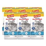 ForceFlexPlus OdorShield Tall Kitchen Drawstring Trash Bags, 13 gal, Fresh Clean Scent, 24" x 28", White, 34/Box, 6 Boxes/CT