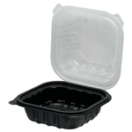 6x6 PP Hinged Container Black/Clear Lid, Vented, Empress, 300/cs