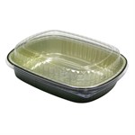 Pactiv Aluminum Classic Carry Out Container And OPS Dome Lid Combo Pack, Black/Gold/Clear, 46 oz, 9.8" x 7.8" x 3 50/CS