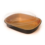 11.25" x 8.87" Top Out Large Black and Gold Aluminum Foil Entree/Take Out Pan Container with Dome Lid 1/CS/50