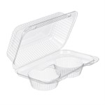 Essentials SureLock PET 2-Count Muffin/Cupcake Clamshell Container, Clear, 45.6 oz, 8.88" x 5.31" x 3.38 500/CS