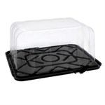 RoseDome PET Cake Container and Dome Lid Combo Pack For 1/8 Sheet Cake, Black/Clear, 11" x 9" x 5 50/CS
