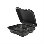 Snap-It Hinged Container Large 3-Compartment, Black, 9.25" x 9.25" x 3 2/100