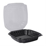 EcoSystems Polypropylene Hinged Container, Black/Clear, 9.25" x 9" x 3", 1/CS/150 2/75