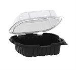 Crisp Food Polypropylene Hinged Container, Black/Clear, 6" x 6 1/CS/300