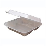 Regal Foam 3-Compartment Hinged Container, White, 9.5" x 9.25" x 3.75", 1/CS/200 2/PK/100