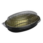 Pactiv Aluminum Classic Carry Out Container And OPS Dome Lid Combo Pack, Black/Gold/Clear, 16 oz, 6.88" x 4.56" x 3 100/CS