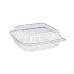 Medium 8.3 x 8.3" x 3" Clear PET Hinged Lid Container 2/125