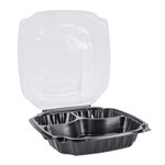 EcoSystems Polypropylene 3 Compartment Hinged Container, Black/Clear, 9.25" x 9" x 3" 2/75