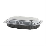 MicroRaves® Polypropylene Half Slab Rib Microwavable Container And Anti Fog Lid Combo Pack, Black/Clear, 10.25" x 7.25" x 2.17"