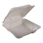 Empress Earth Hinged Container Molded Fiber 8"x8"x2.5" Natural White PFAS Free 2 / 100 cs