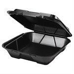 Genpak Vented 1 Compt Hinged Container 9-3/16""x9-9/16""x2-21/32"" Black Foam 2 / 100 cs`