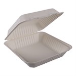 Empress Earth Hinged Container Molded Fiber 9"x9"x3" Natural White PFAS Free 2 / 100 cs