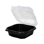 Genpak Large Sandwich Container PP Black / Clear 6.22"" x 5.81"" x 3 4 / 75 cs