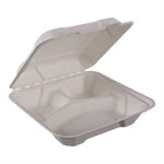 Empress Earth Hinged Container Molded Fiber 8" x 8" x 2.5" Natural White 3-Comp 2 / 100 cs