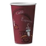 16oz SOLO Paper Hot Drink Cups in Bistro Design, Maroon, 50/pk