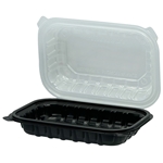 9x6x3 Empress PP Hinged Container Black/Clear Lid, Vented 180/cs