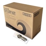 Six-Piece Cutlery Kit, Fork/Knife/Napkin/Pepper/Salt/Spoon, Black, 250/Carton