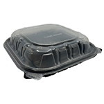 9x9 1-Compartment Hinged Plastic Container, Black/Clear, 150/cs